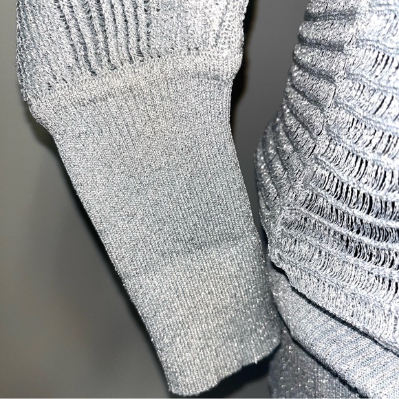 BCBG Max Azria Metallic Sweater Womens M Silver Party Dolman Sheer Retro Disco - Picture 7 of 16
